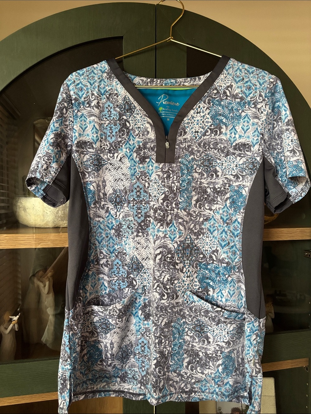 Premier Scrub Top Short Sleeve V-Neck Shirt in Teal and Gray